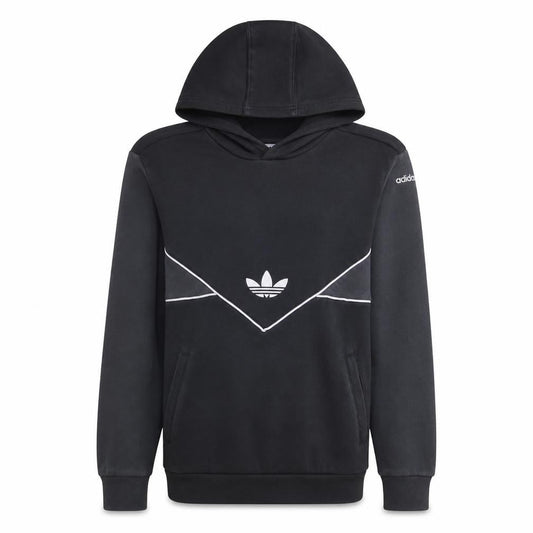 Front view of Adidas boys’ black pullover hoodie 13-14 years graphic print cotton blend