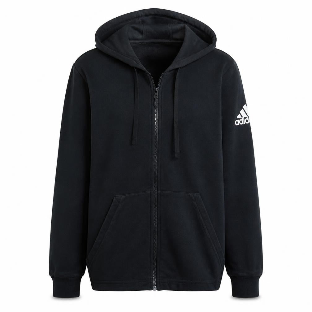 Front view of Adidas women’s black l full zip hoodie sweatshirt with hood