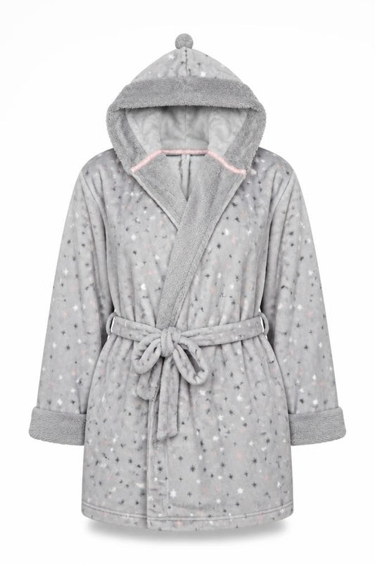 Marks and Spencer Women Grey Fleece Hooded Plus Robe 20-22
