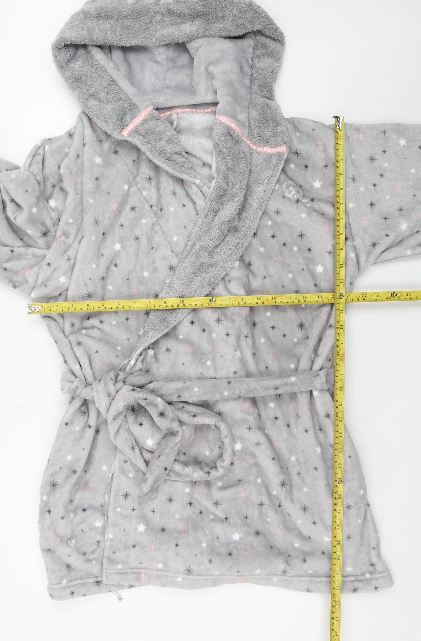 Marks and Spencer Women Grey Fleece Hooded Plus Robe 20-22