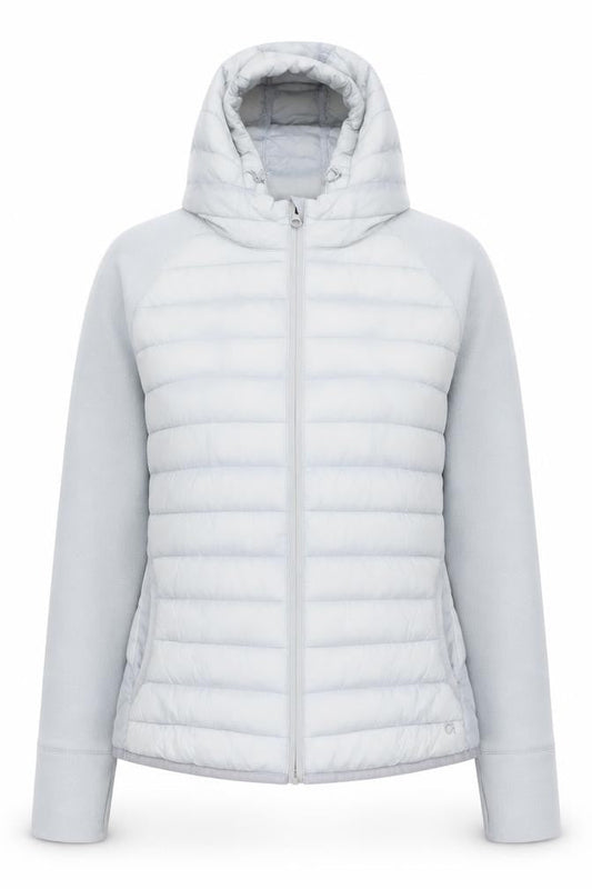 GapFit Womens Grey Hooded Puffer Jacket Size L Lightweight