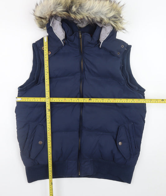 Uneek Womens Blue 2XL Hooded Puffer Waistcoat with Faux Fur Trim