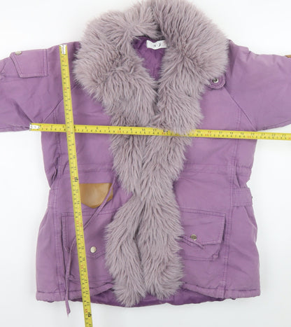 Y.J Women’s Purple Fur Trim Parka Jacket Size L Long Sleeve Winter Coat