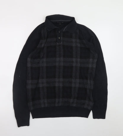 Next Men's Black Check Collared Cotton Long Sleeve Casual Shirt M
