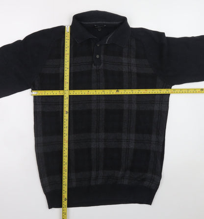 Next Men's Black Check Collared Cotton Long Sleeve Casual Shirt M