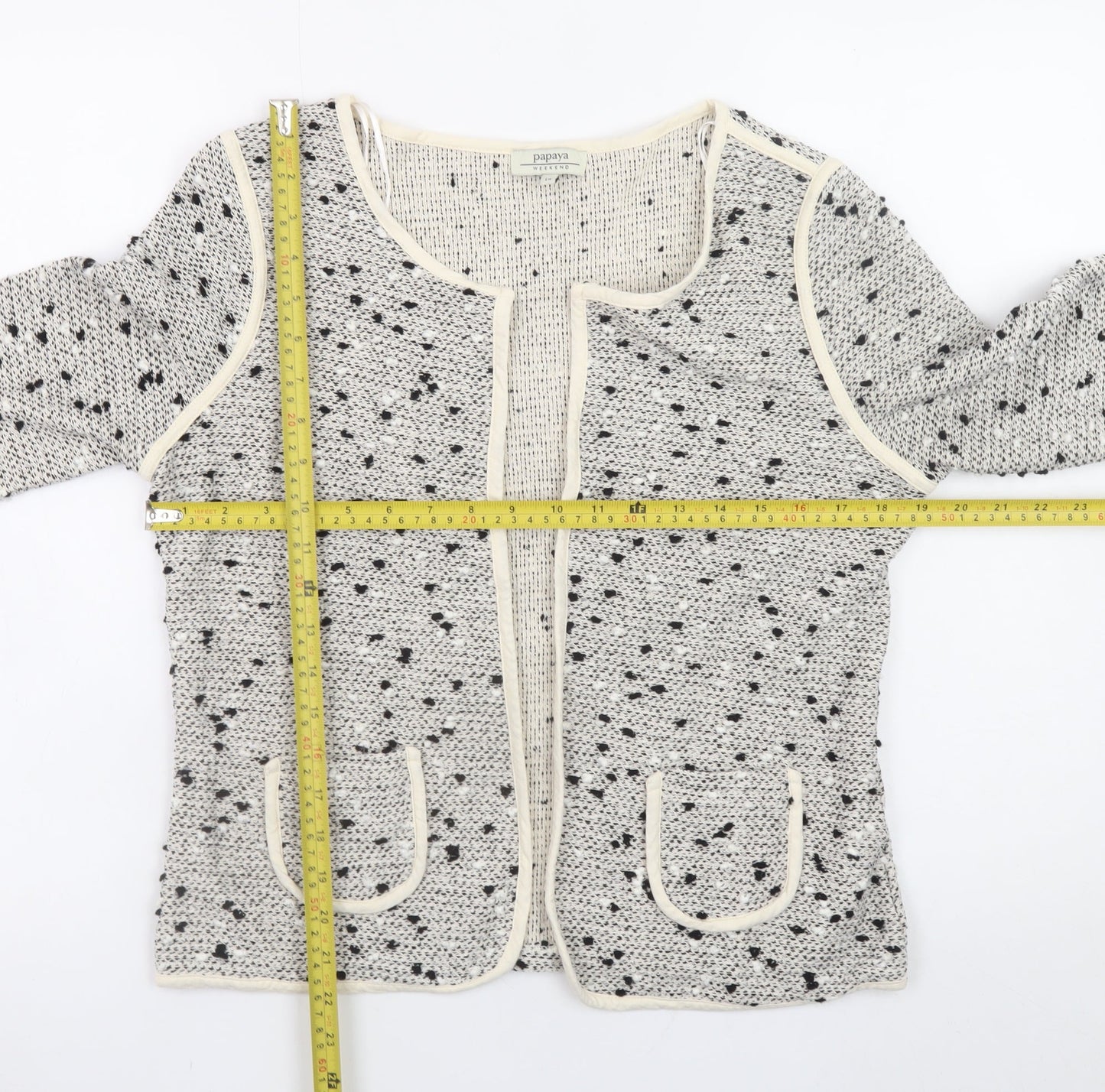 Papaya Weekend Women White Size 14 Open Knit Cotton Blend Blazer
