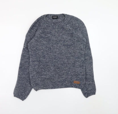 Refinery Men's Blue Chunky Knit Polyester Jumper Size S
