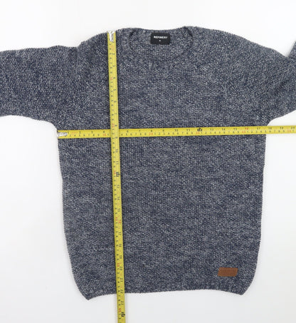 Refinery Men's Blue Chunky Knit Polyester Jumper Size S