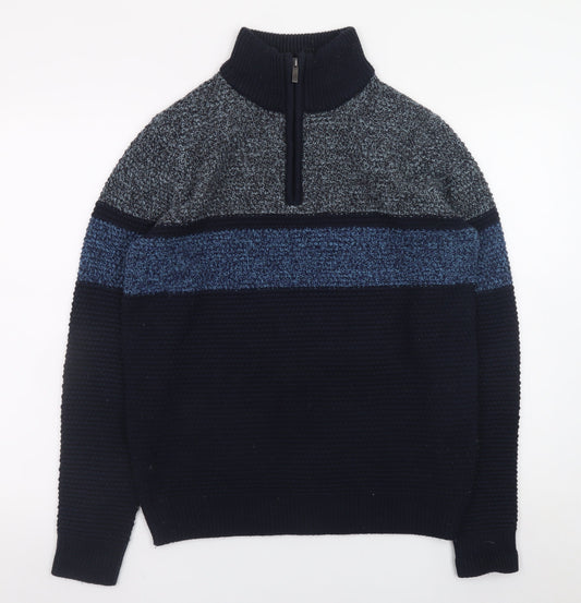 Nutmeg Men Blue Small 1/2 Zip High Neck Acrylic Knit Jumper