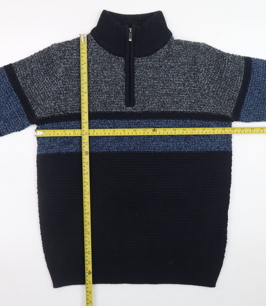 Nutmeg Men Blue Small 1/2 Zip High Neck Acrylic Knit Jumper