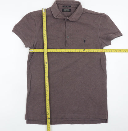 AllSaints Men's Brown Slim Fit Cotton Polo Shirt Size S