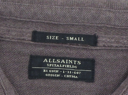 AllSaints Men's Brown Slim Fit Cotton Polo Shirt Size S