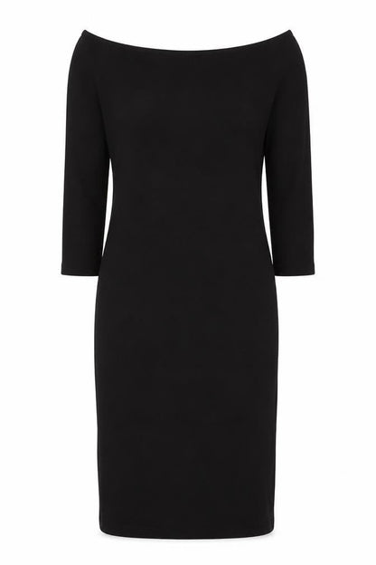 Front view of ASOS Women Black, size 10, Bodycon Midi Dress 3/4 Sleeve Viscose