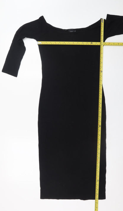 ASOS Women Black Size 10 Bodycon Midi Dress 3/4 Sleeve Viscose