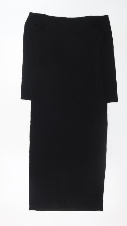 ASOS Women Black Size 10 Bodycon Midi Dress 3/4 Sleeve Viscose