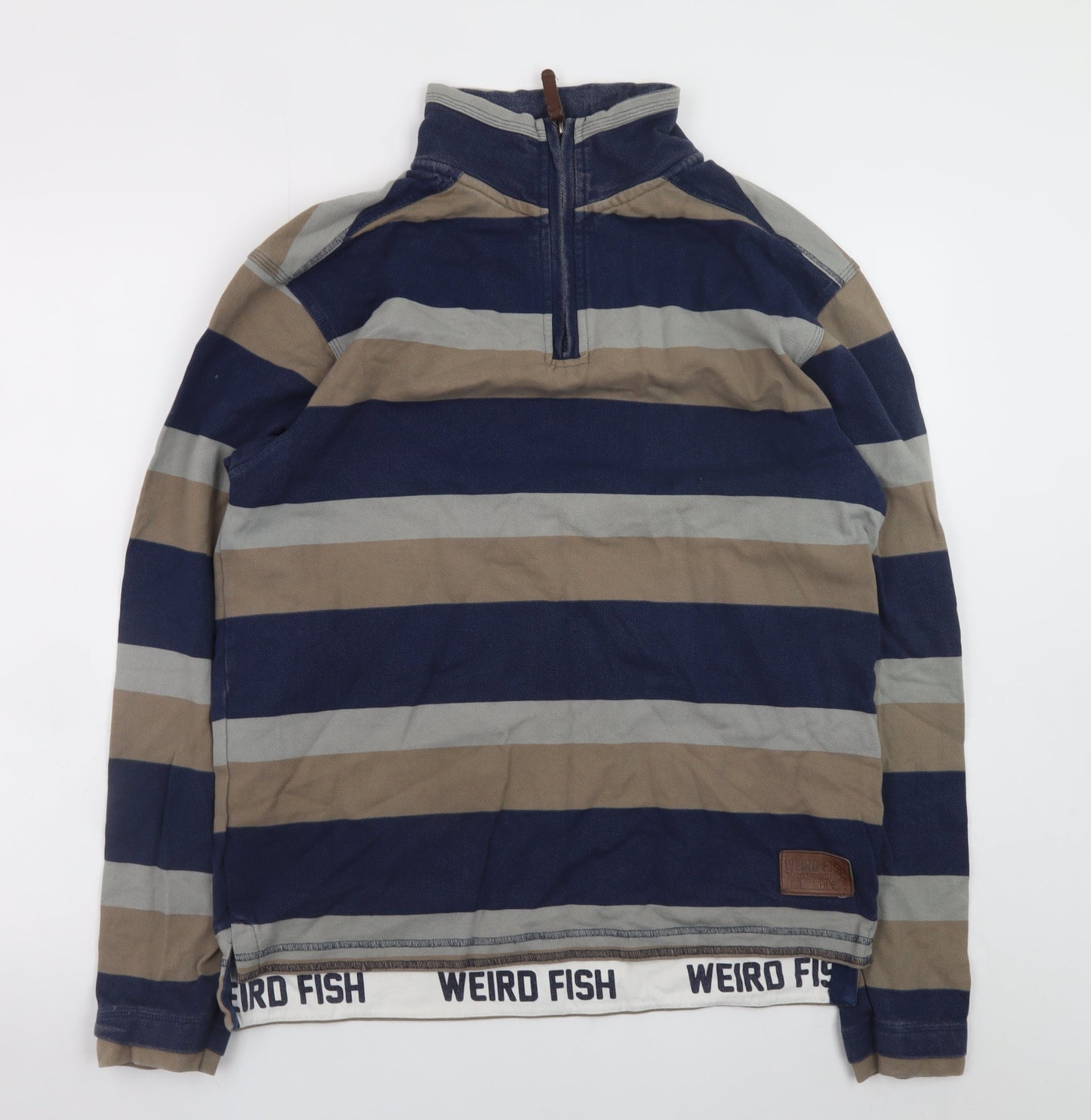 Mens UK Size S Weird Fish Blue 1/4 Zip Sweatshirt