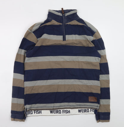 Mens UK Size S Weird Fish Blue 1/4 Zip Sweatshirt