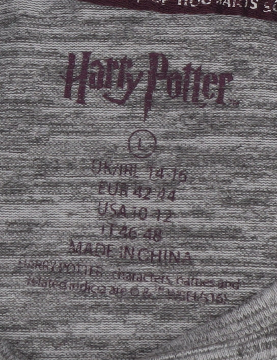 Womens UK Size L Harry Potter Grey Basic T-Shirt
