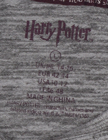 Womens UK Size L Harry Potter Grey Basic T-Shirt