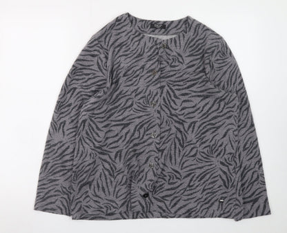 TIGI Women’s Grey Animal Print Button Cardigan Size 14