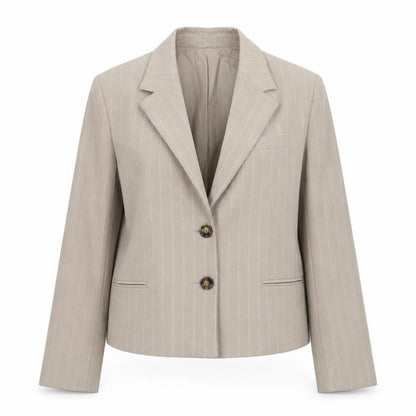 Mango Women Beige Pinstripe Linen Cotton Blazer Size S