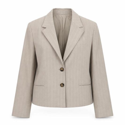 Mango Women Beige Pinstripe Linen Cotton Blazer Size S