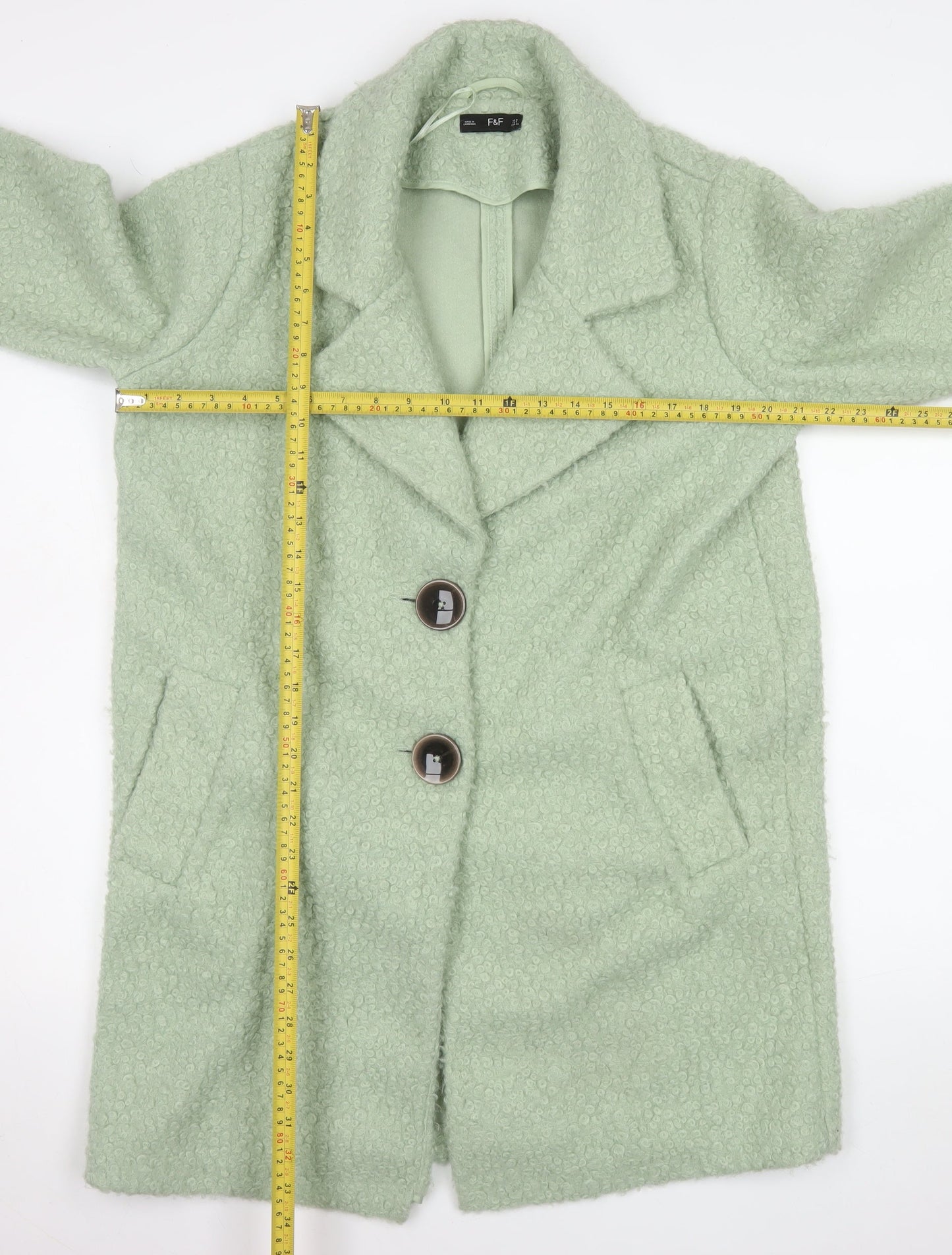Womens UK Size 8 F&F Green Overcoat
