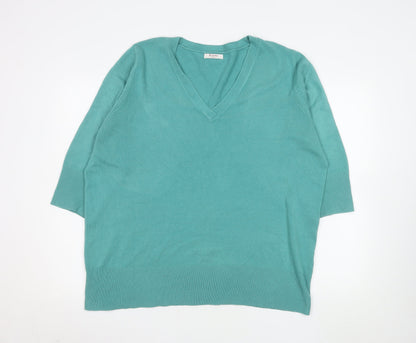 Berkertex Plus Women's Green V-Neck 3/4 Sleeve Acrylic Jumper Size 22-24
