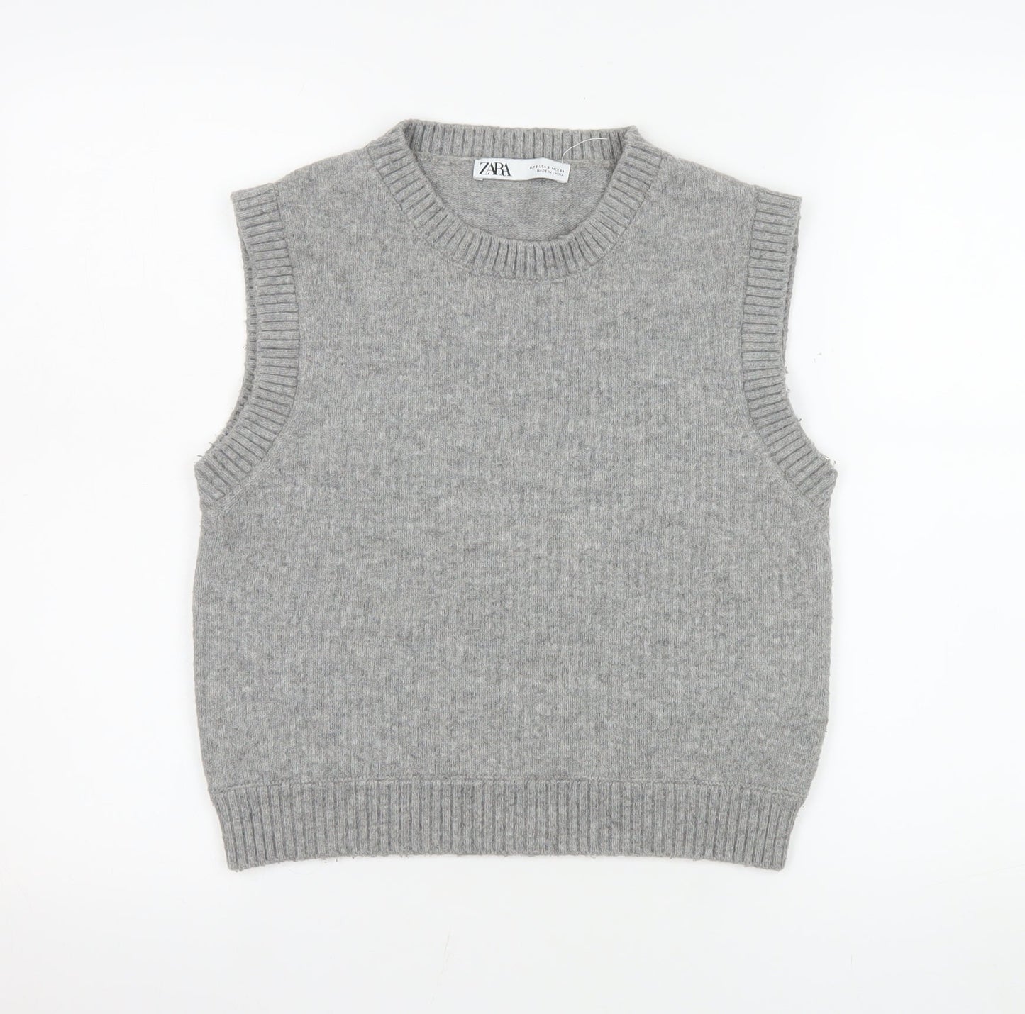 ZARA Women’s Grey Knit Sleeveless Crew Neck Vest Jumper Size S