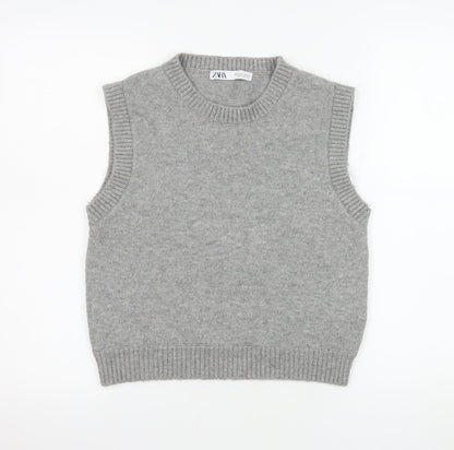 ZARA Women’s Grey Knit Sleeveless Crew Neck Vest Jumper Size S