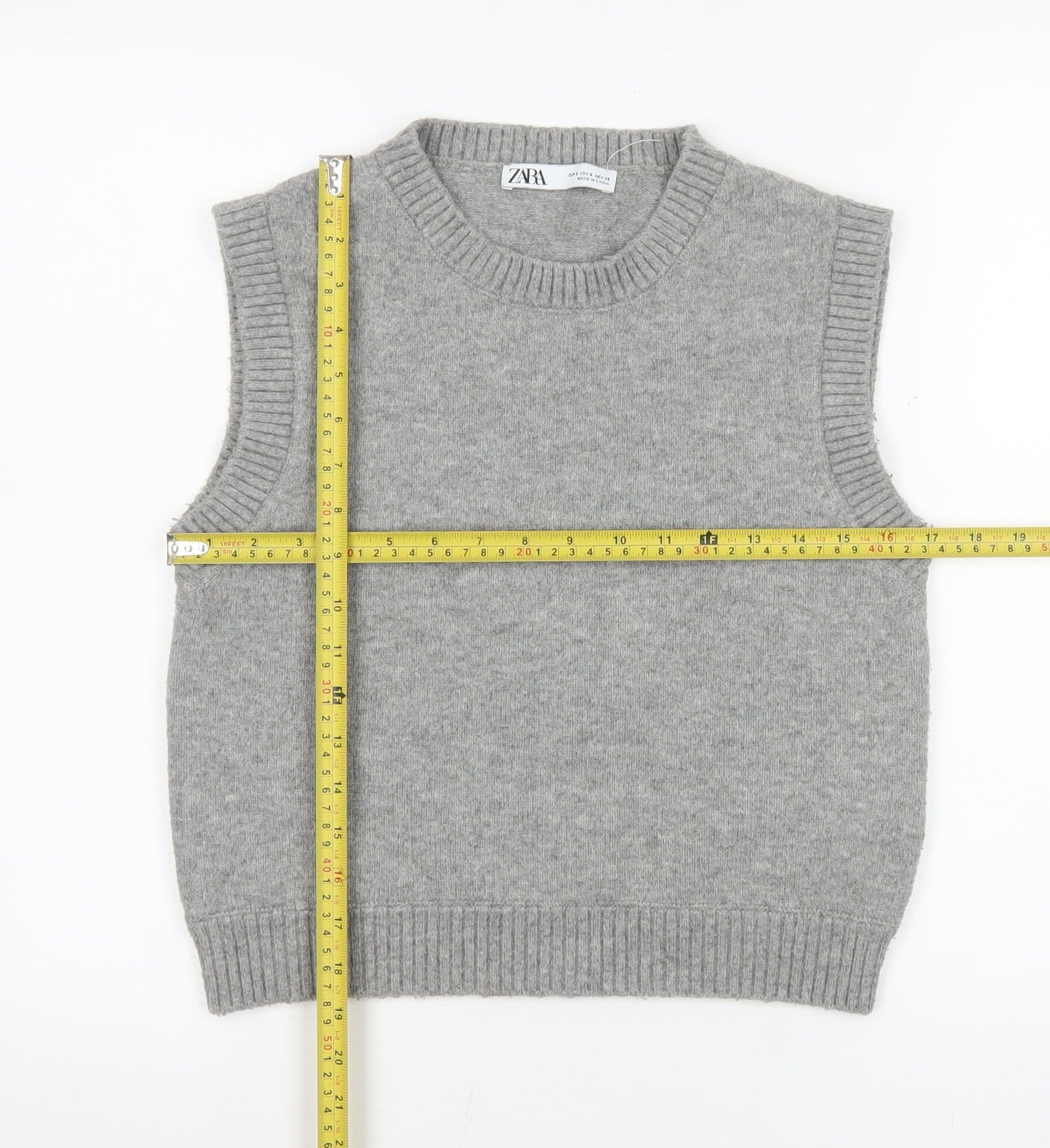 ZARA Women’s Grey Knit Sleeveless Crew Neck Vest Jumper Size S