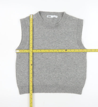 ZARA Women’s Grey Knit Sleeveless Crew Neck Vest Jumper Size S