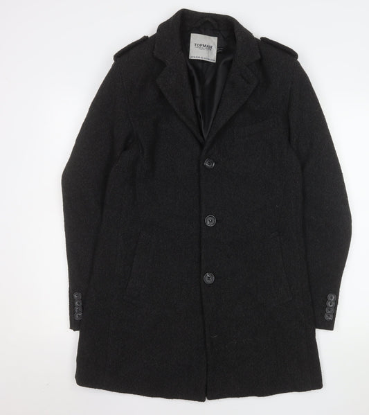 Mens UK Size M Topman Black Overcoat