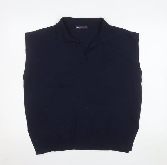Marks and Spencer Men's Blue Collared Sleeveless Knit Vest Jumper L