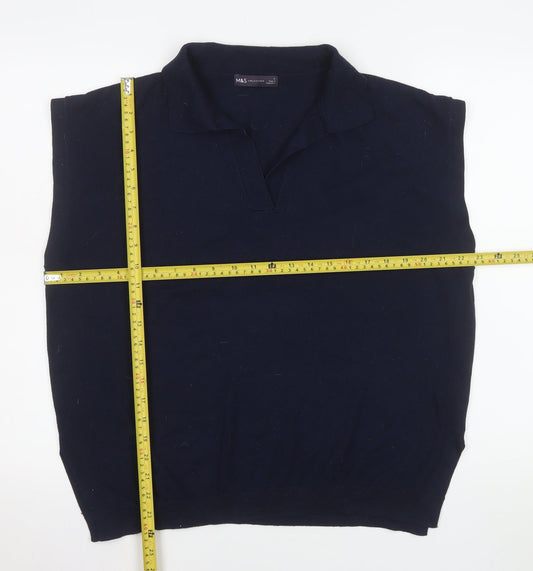 Marks and Spencer Men's Blue Collared Sleeveless Knit Vest Jumper L