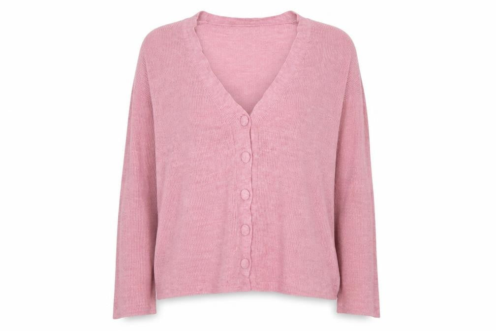Stradivarius Women’s Pink Acrylic Knit V-Neck Cardigan Size 14