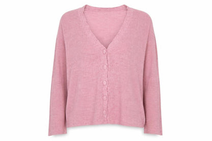 Stradivarius Women’s Pink Acrylic Knit V-Neck Cardigan Size 14