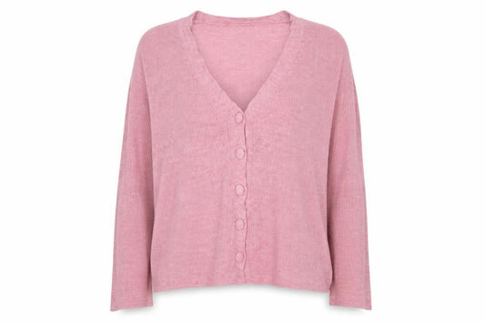 Stradivarius Women’s Pink Acrylic Knit V-Neck Cardigan Size 14