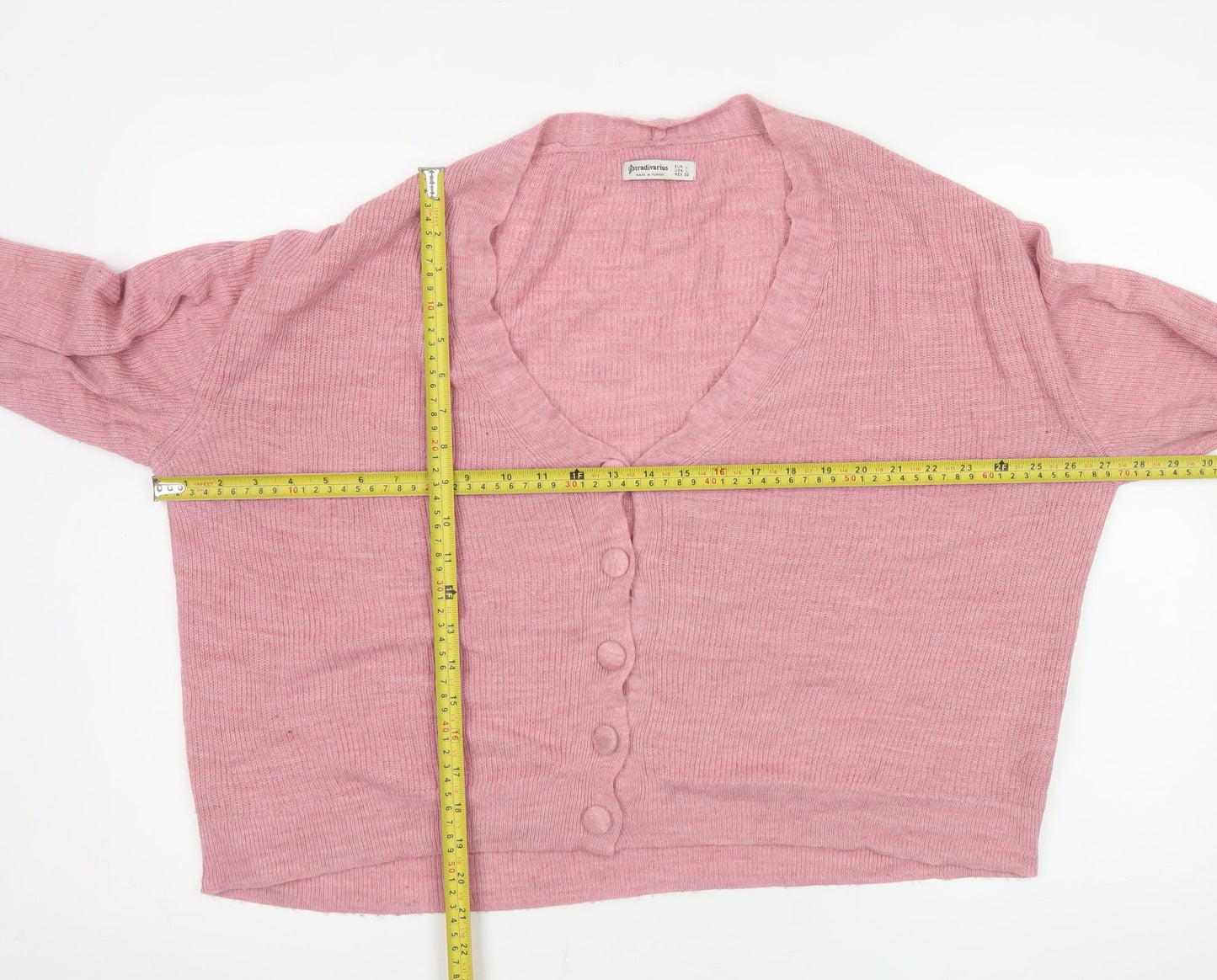 Stradivarius Women’s Pink Acrylic Knit V-Neck Cardigan Size 14