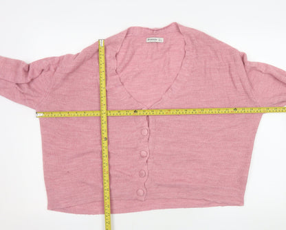 Stradivarius Women’s Pink Acrylic Knit V-Neck Cardigan Size 14