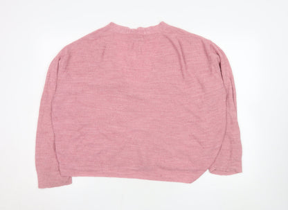 Stradivarius Women’s Pink Acrylic Knit V-Neck Cardigan Size 14