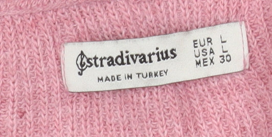 Stradivarius Women’s Pink Acrylic Knit V-Neck Cardigan Size 14
