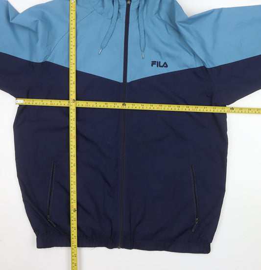 FILA Men’s Blue Hooded Windbreaker Jacket L Full Zip Sportswear