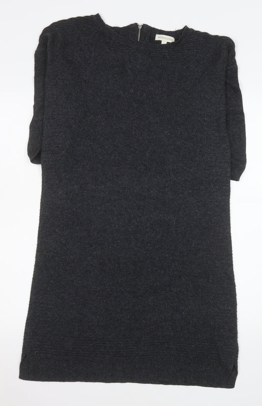 Monsoon Women Grey Shift Knit Dress Size S Half Sleeve Zip Back