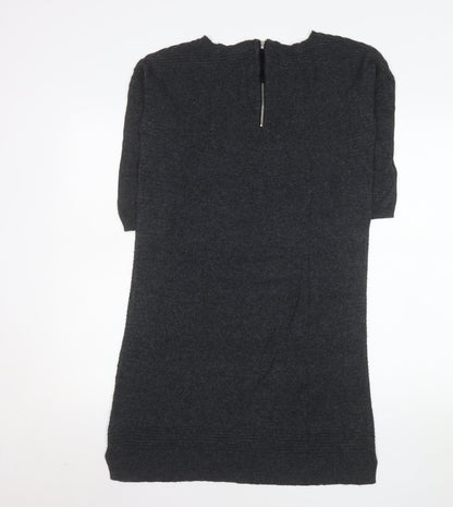 Monsoon Women Grey Shift Knit Dress Size S Half Sleeve Zip Back