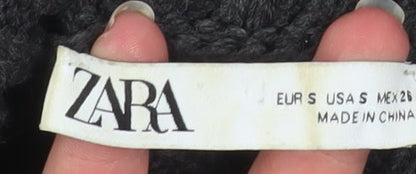 Zara Women Black Chunky Knit Roll Neck Cropped Wool Blend Jumper S