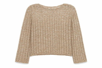 Tu Women Beige Open-Knit Cotton Blend Pullover Jumper Size 12