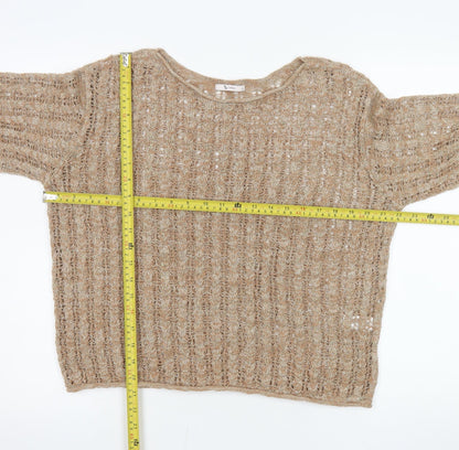 Tu Women Beige Open-Knit Cotton Blend Pullover Jumper Size 12
