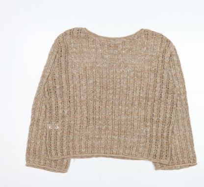 Tu Women Beige Open-Knit Cotton Blend Pullover Jumper Size 12
