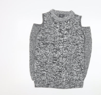 Studio Womens Grey Cable Knit Cold Shoulder Jumper Size 12